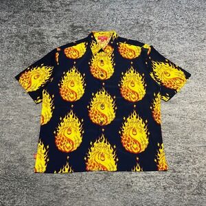 Vintage JNCO Flames Yin Yang Button Up Mens XL Grunge Skater AOP Y2K 2000s